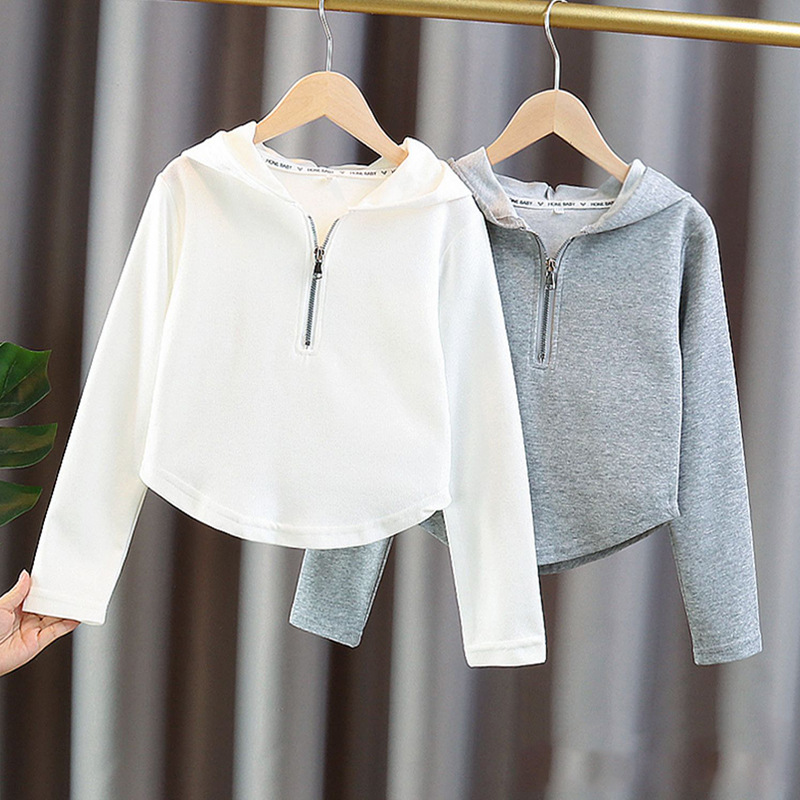 Baby Clothing Zipper - Girls Cotton Plain Hooded Half Zip
