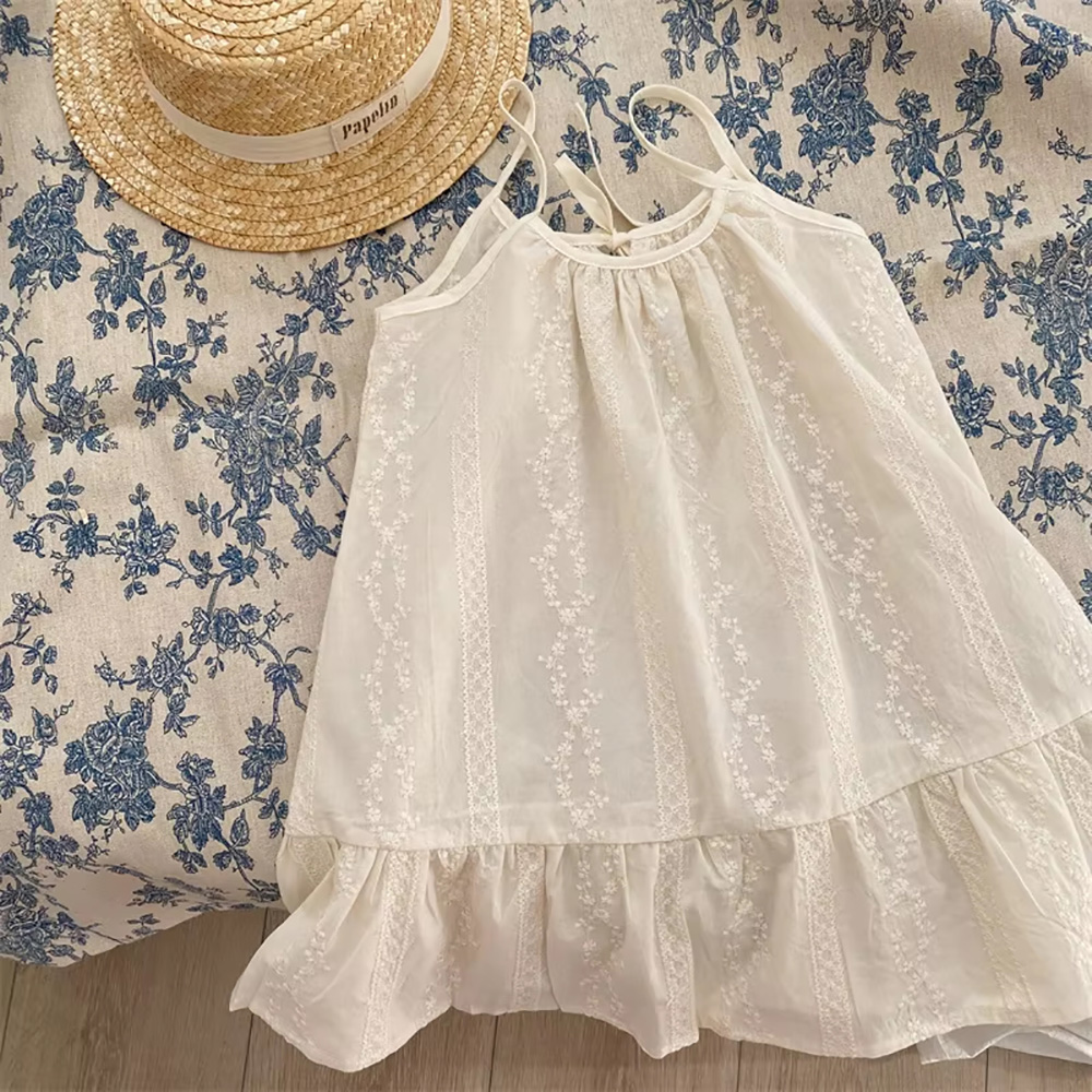 Baby Clothing Korea - 2026 Summer Baby Girls Beige Embroidery
