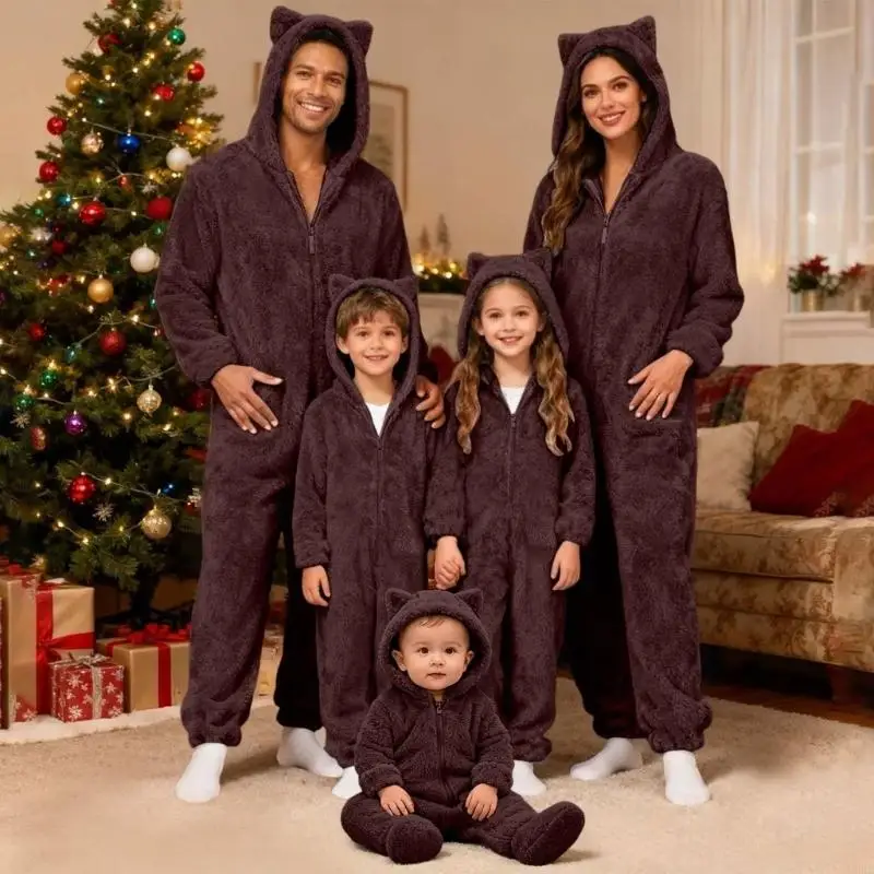 Baby Clothing Zipper - Fleece Plush Warm Pajamas for Family