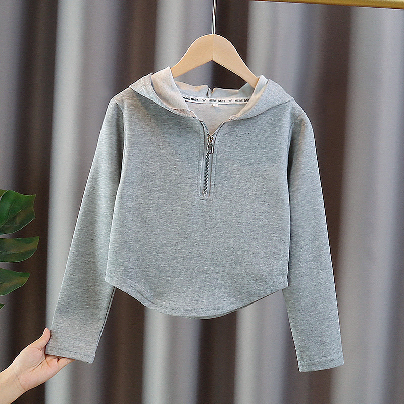 Girls Cotton Plain Hooded Half - Baby Clothing Zipper recension och pris